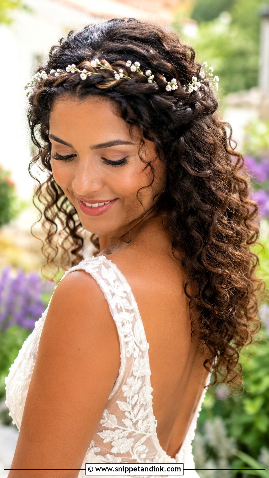 Curly Hair With Braided Crown - Snippet and Ink - 30 Curly Bridal Hair Ideas