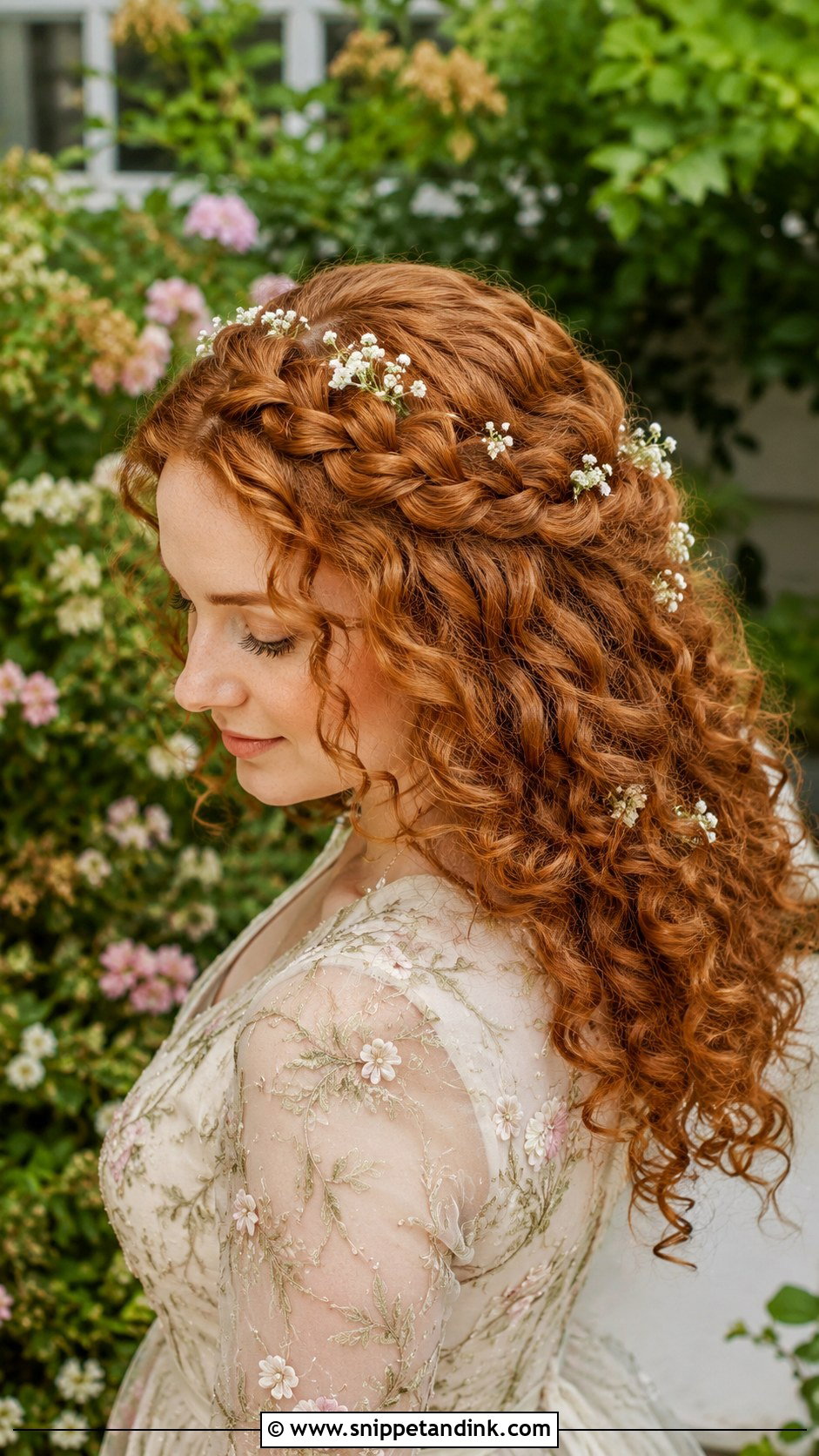 Curly Hair With Braided Crown And Curls Down - Snippet and Ink - 25 Natural Curls Wedding Hair