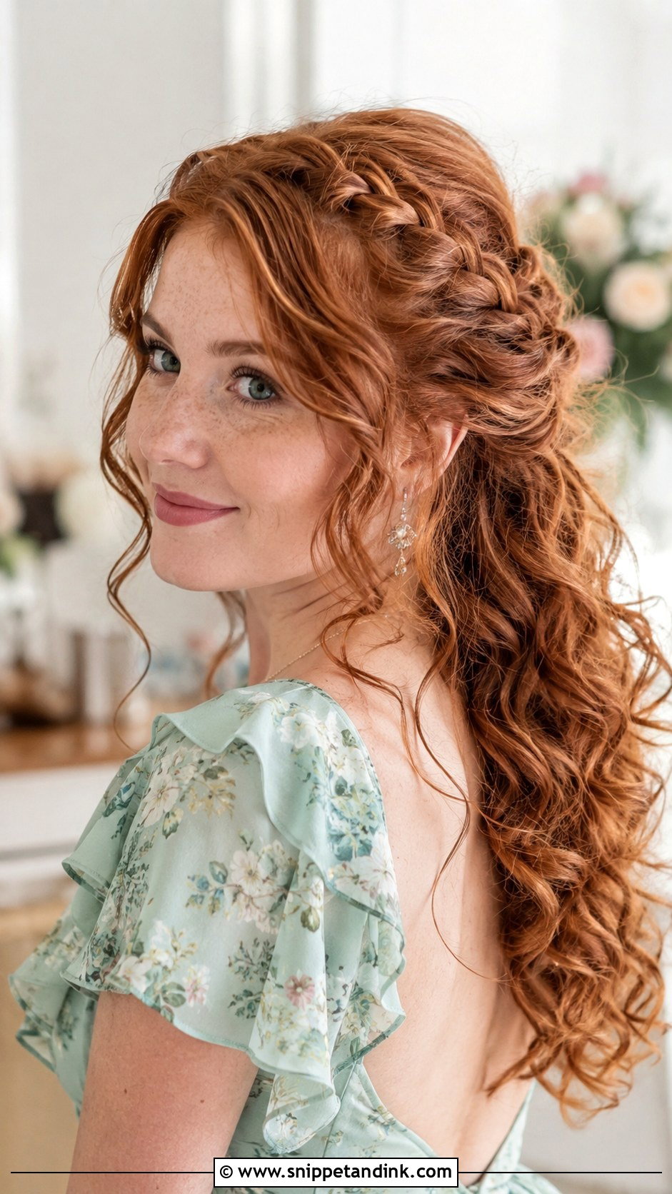 Curly Hair With Braided Crown For Wedding Guest - Snippet and Ink - 20 Curly Hairstyle for Wedding Guest Ideas