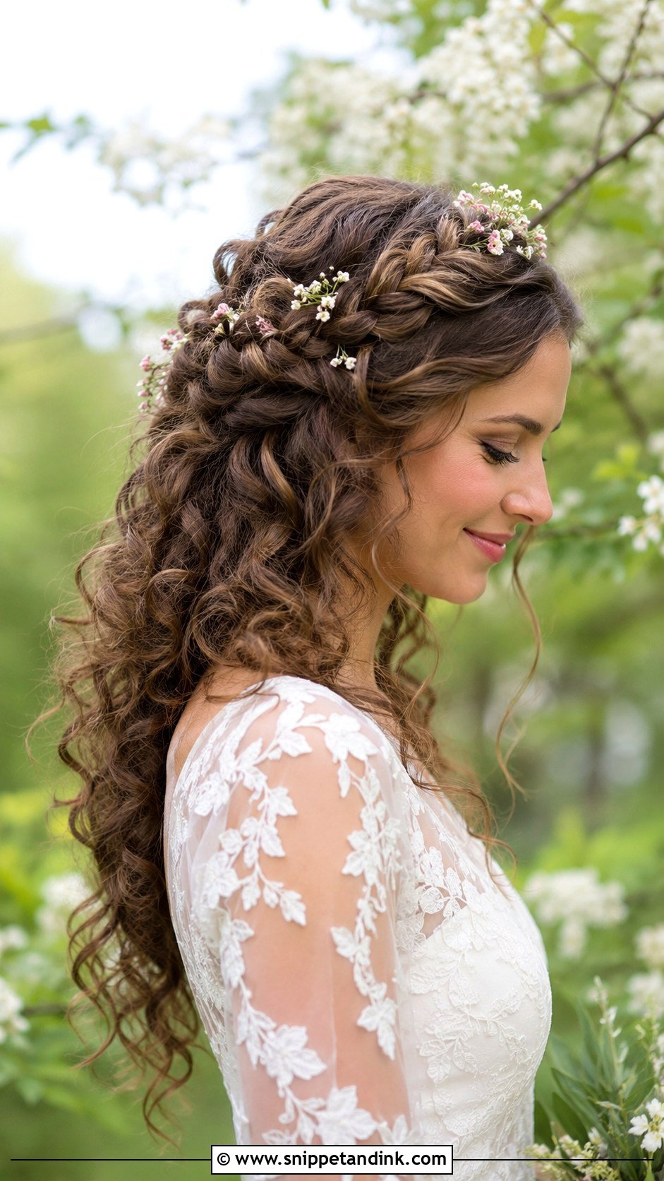 Curly Hair With Braided Crown - Snippet and Ink - 25 Long Curly Wedding Hair Ideas