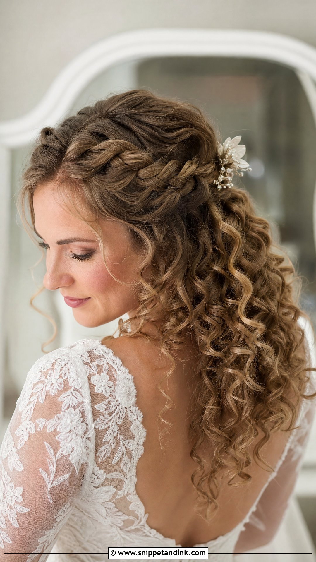 Curly Hair With Braided Halo - Snippet and Ink - 20 Bridal Hair Curly Down Ideas