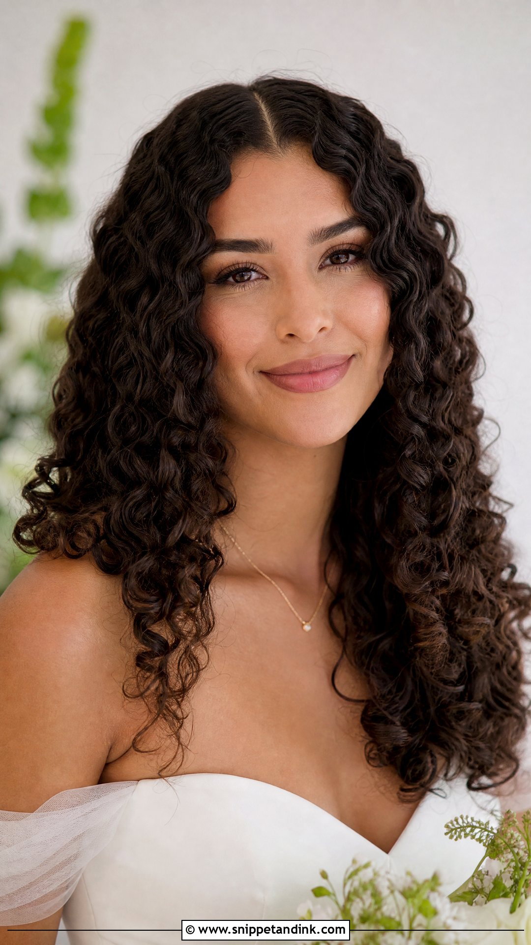 Curly Hair With Center Part - Snippet and Ink - 30 Curly Bridal Hair Ideas