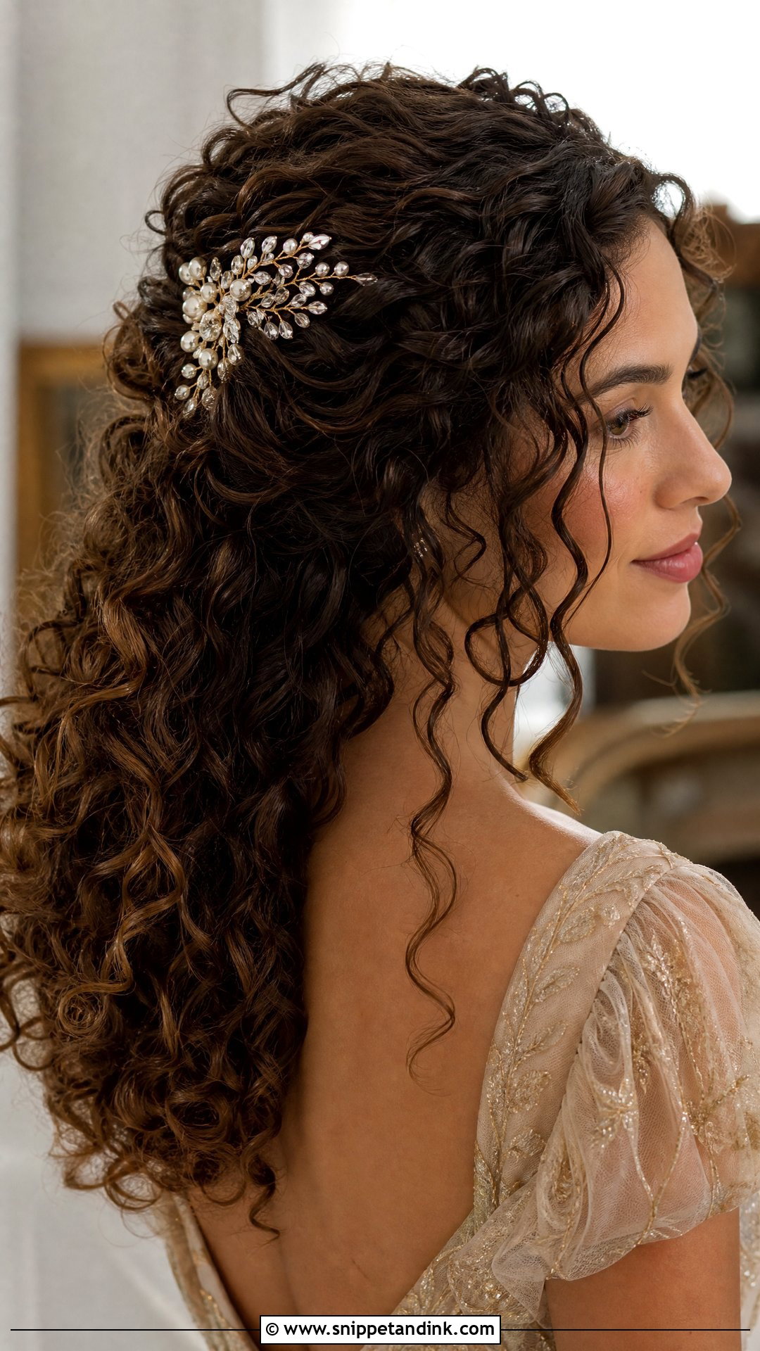Curly Hair With Decorative Hair Comb - Snippet and Ink - 20 Naturally Curly Hair Wedding Styles