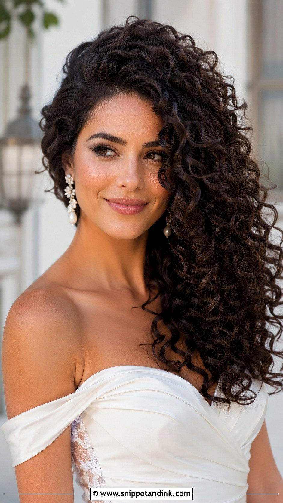 Curly Hair With Deep Side Part - Snippet and Ink - 25 Curly Bride Hairstyles