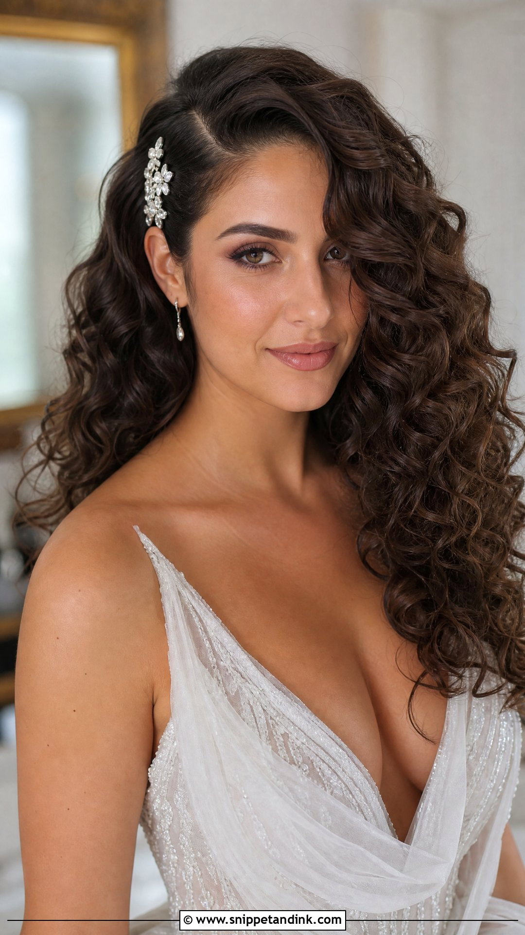 Curly Hair With Deep Side Part - Snippet and Ink - 30 Curly Bridal Hair Ideas