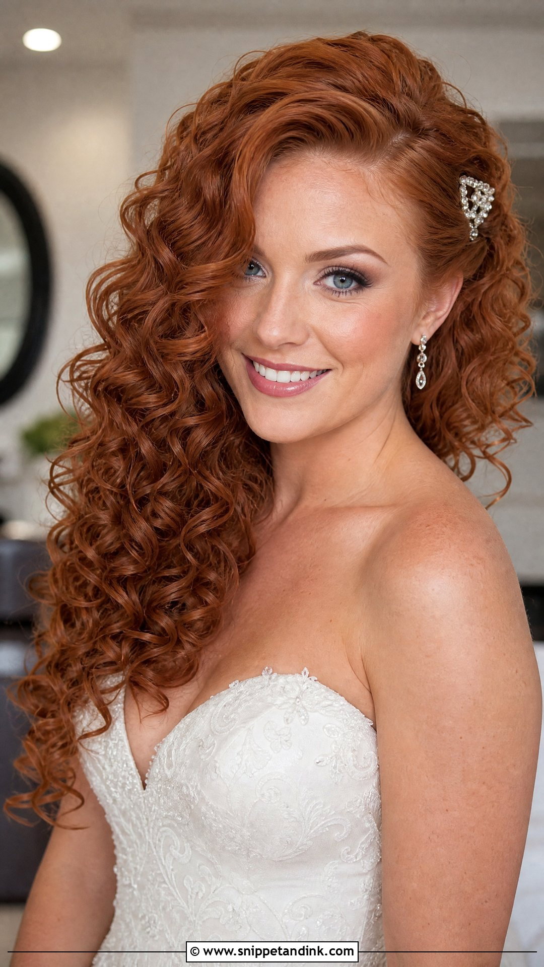 Curly Hair With Deep Side Part - Snippet and Ink - 20 Long Curly Hair Wedding Styles