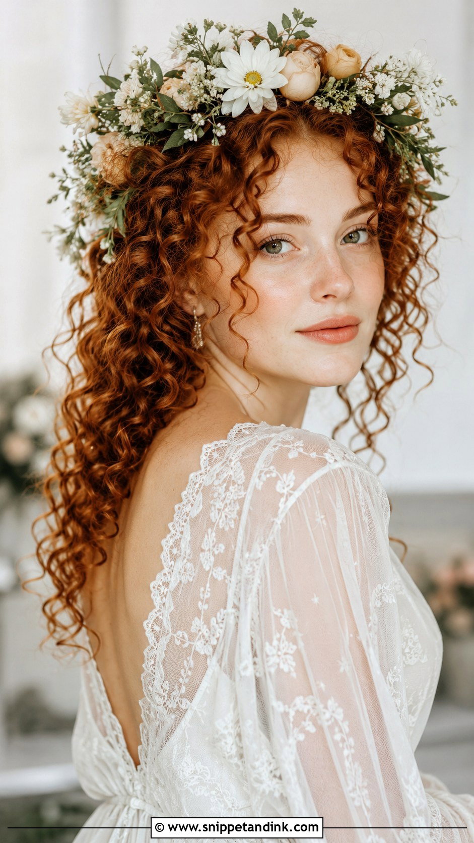 Curly Hair With Floral Crown - Snippet and Ink - 20 Short Curly Hairstyles for Wedding