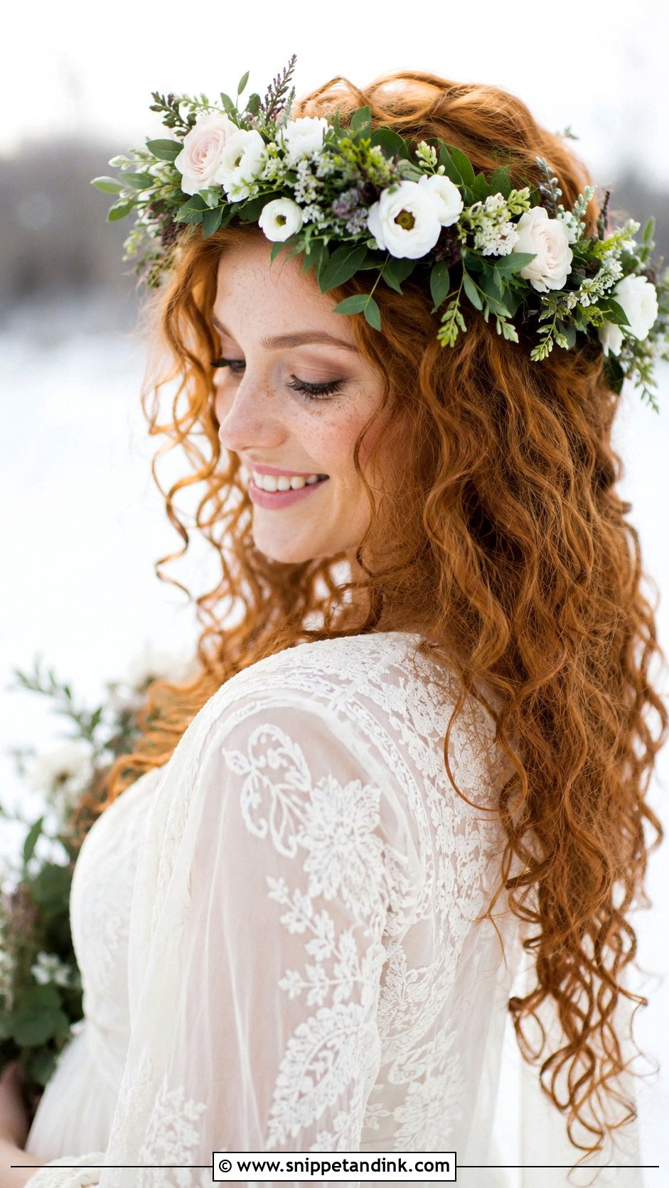 Curly Hair With Floral Crown - Snippet and Ink - 25 Long Curly Wedding Hair Ideas