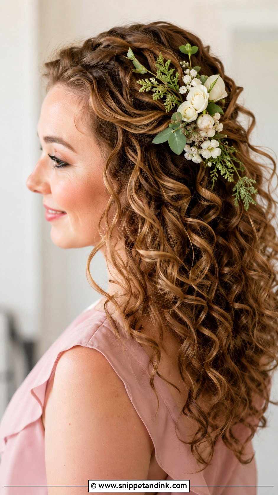 Curly Hair With Floral Pins - Snippet and Ink - 20 Bridesmaid Hairstyles for Curly Hair