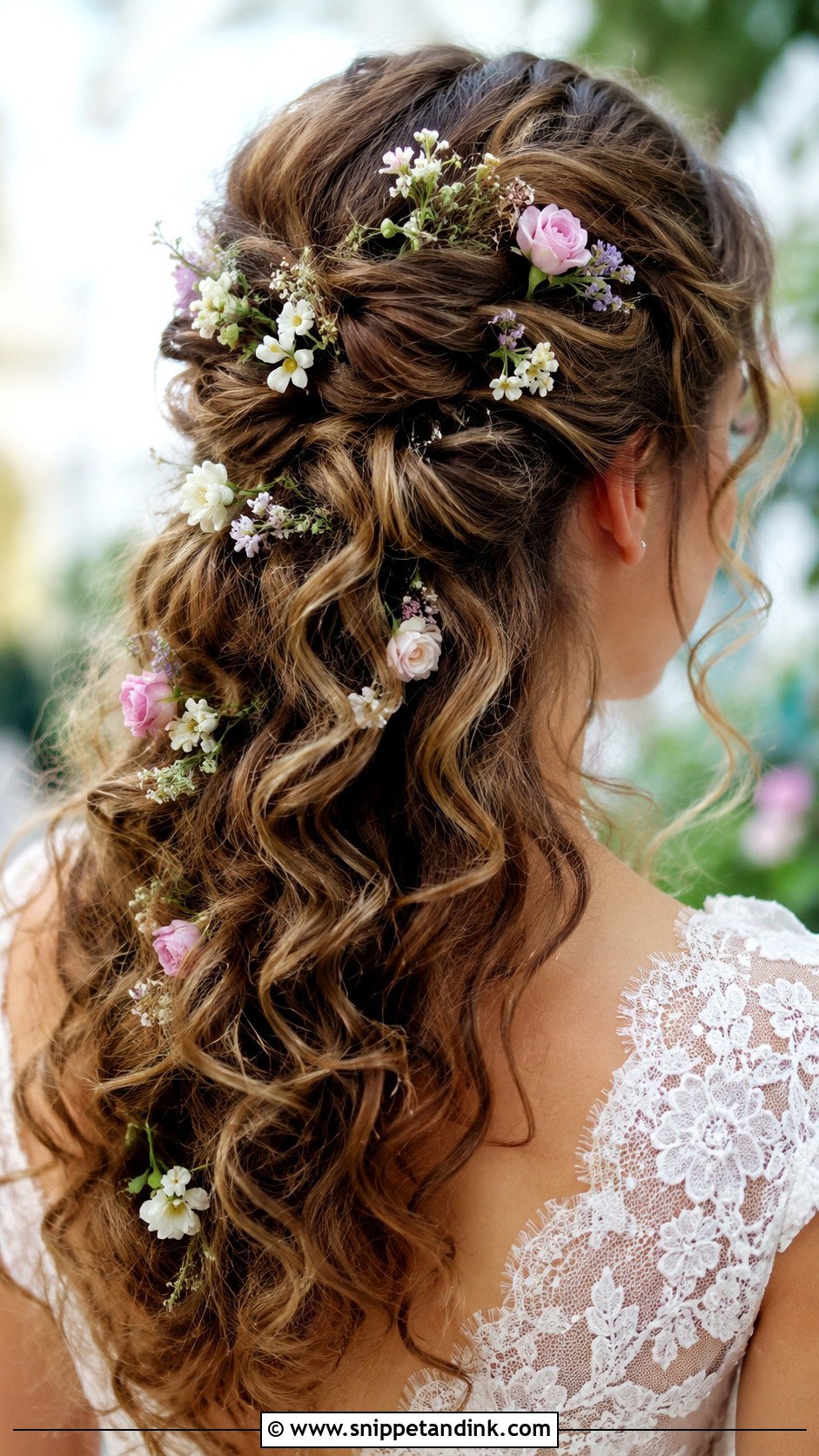 Curly Hair With Floral Pins - Snippet and Ink - 30 Naturally Curly Bridal Hair Ideas