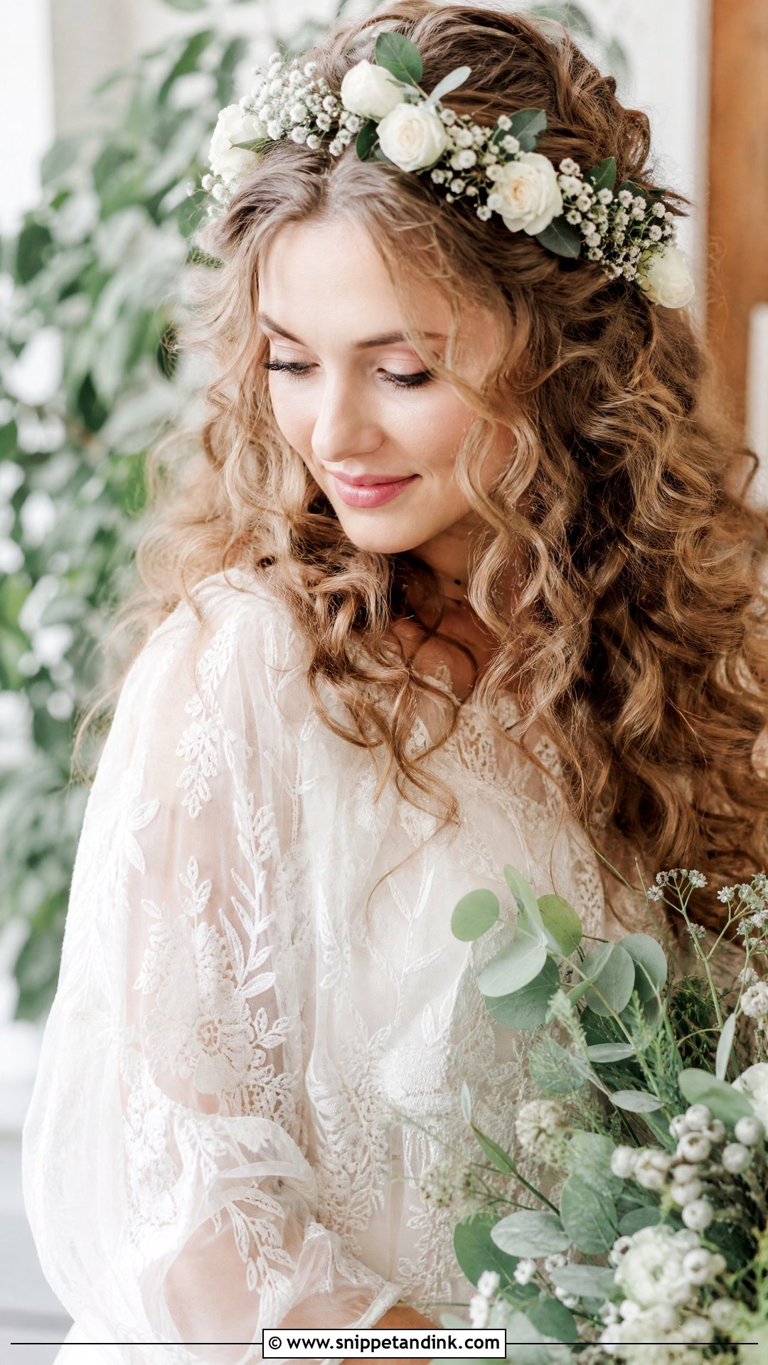 Curly Hair With Flower Crown - Snippet and Ink - 20 Curl Hairstyles for Wedding