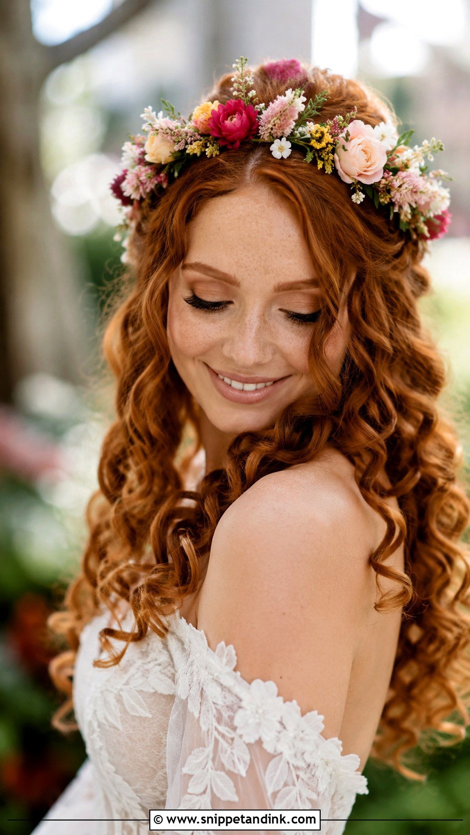 Curly Hair With Flower Crown - Snippet and Ink - 30 Wedding Hairstyles for Curly Hair
