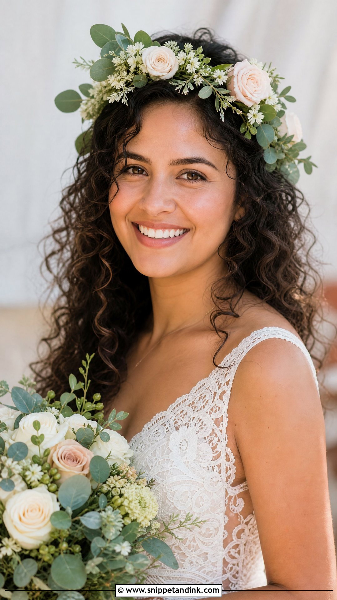 Curly Hair With Flower Crown - Snippet and Ink - 20 Natural Curly Wedding Hair Ideas