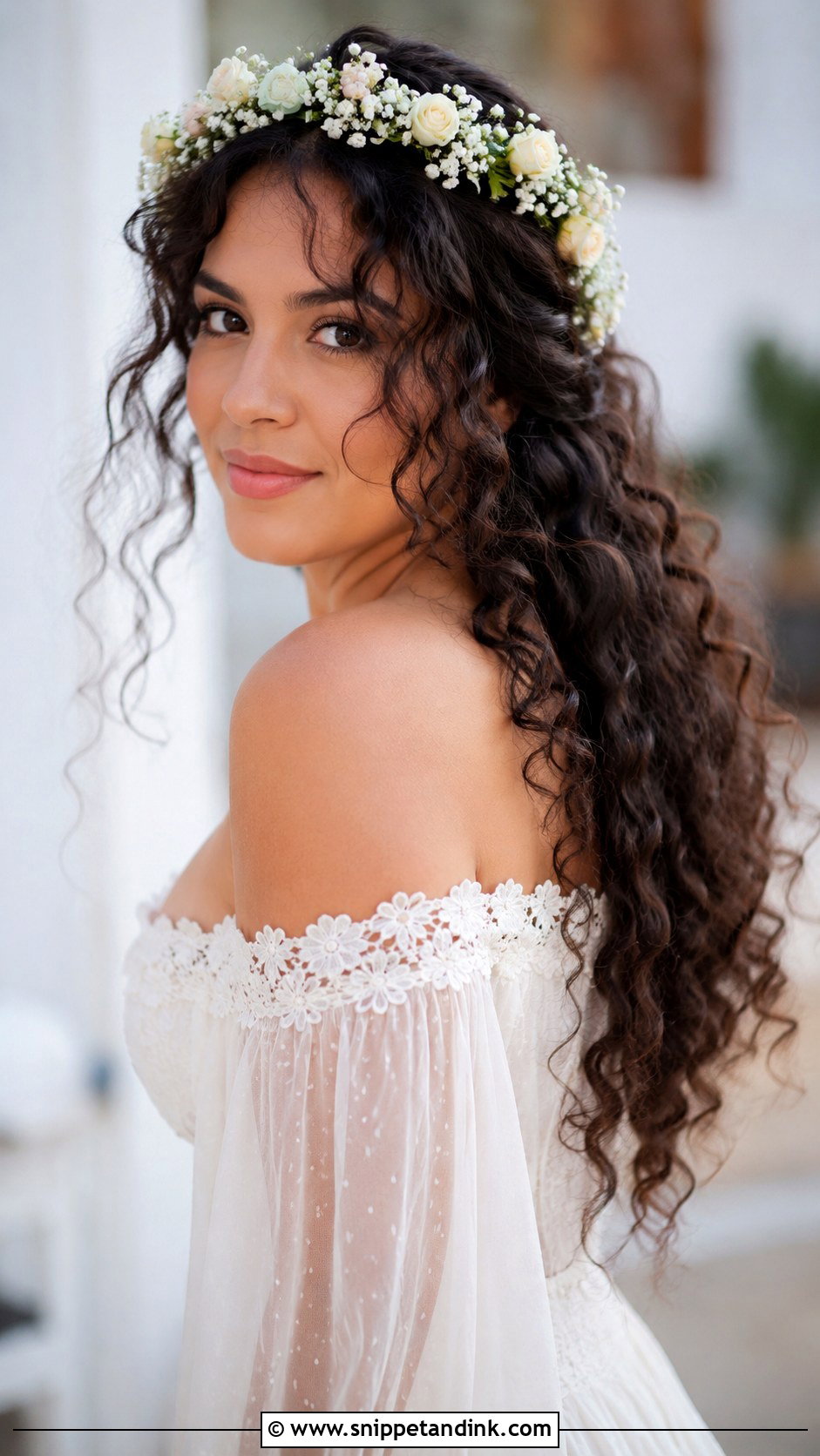 Curly Hair With Flower Crown - Snippet and Ink - 20 Wedding Hair Curly Down Ideas