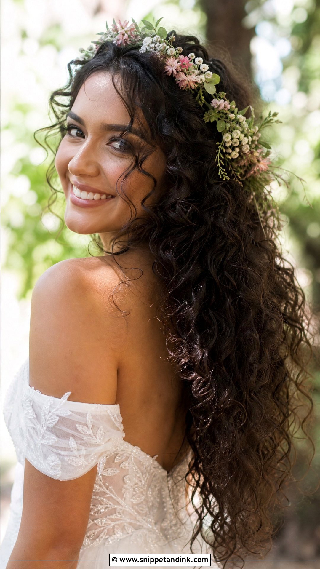 Curly Hair With Flower Crown - Snippet and Ink - 20 Wedding Hairstyles with Flower Crown