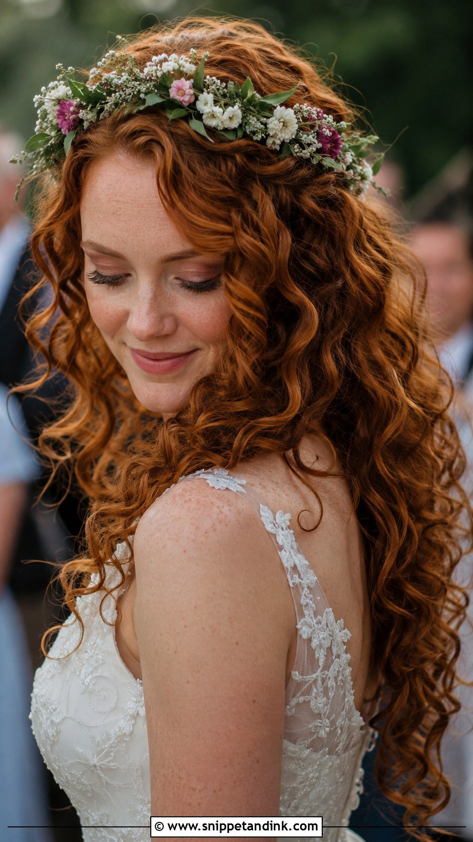 Curly Hair With Flower Crown for Wedding - Snippet and Ink - 25 Curly Hair Styles for Wedding