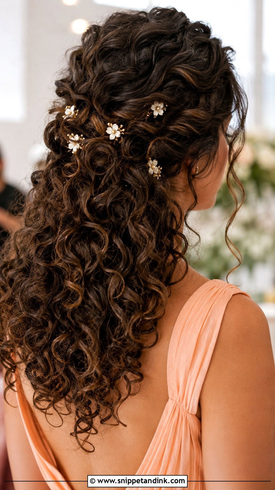 Curly Hair With Flower Pins Bridesmaid Hair - Snippet and Ink - 20 Naturally Curly Bridesmaid Hairstyles