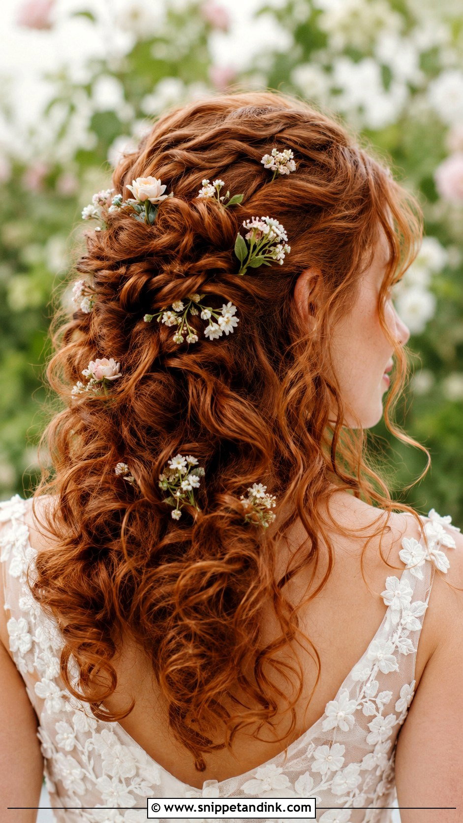 Curly Hair With Flowers Tucked In - Snippet and Ink - 25 Long Curly Hairstyles for Wedding