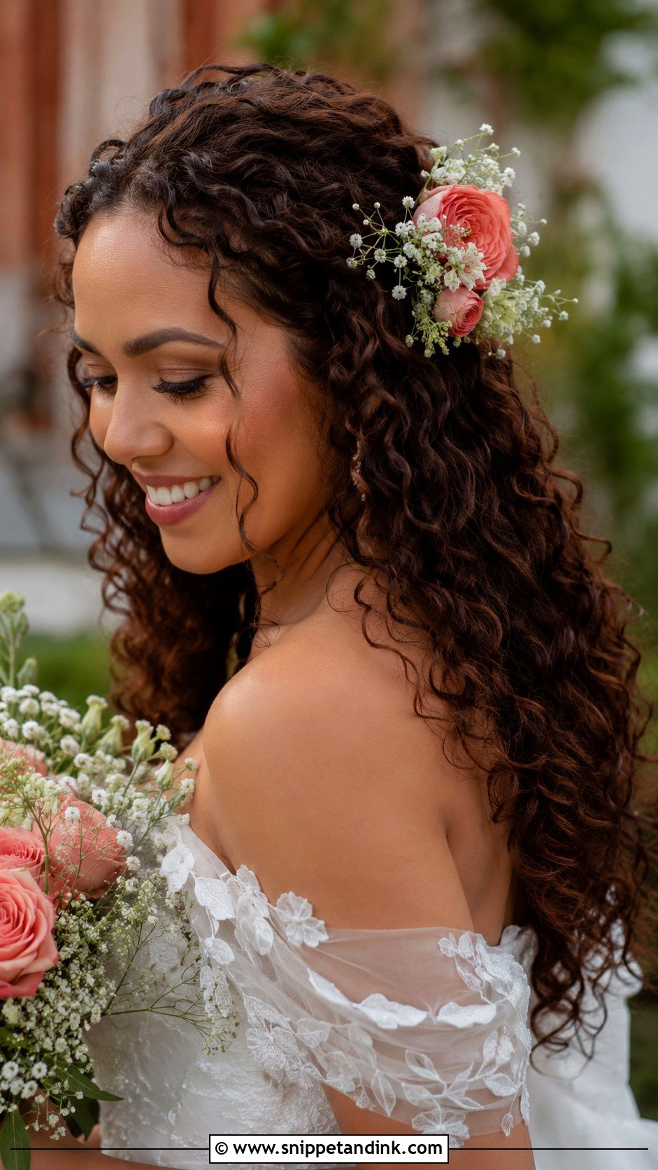 Curly Hair With Fresh Flowers - Snippet and Ink - 20 Wedding Hair Curly Down Ideas