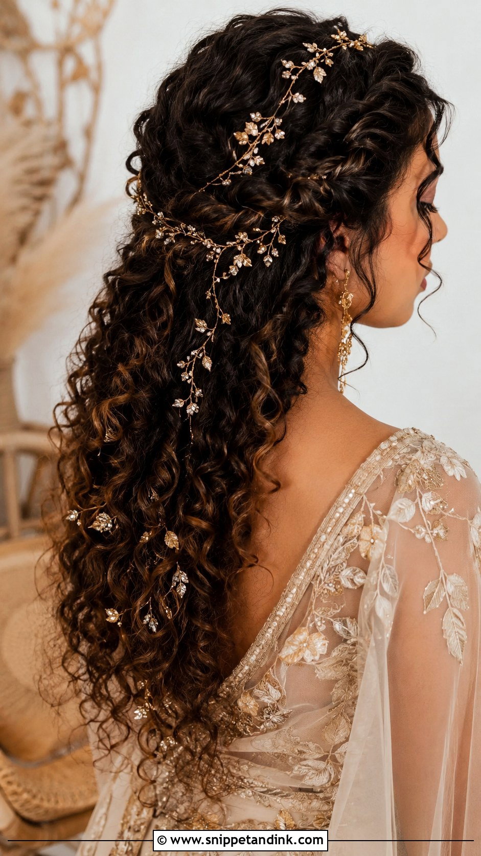 Curly Hair With Gold Accessories - Snippet and Ink - 25 Curly Hair for Wedding Ideas