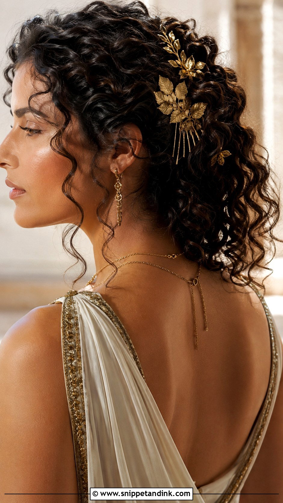 Curly Hair With Gold Accessories - Snippet and Ink - 20 Bride with Curly Hair Ideas