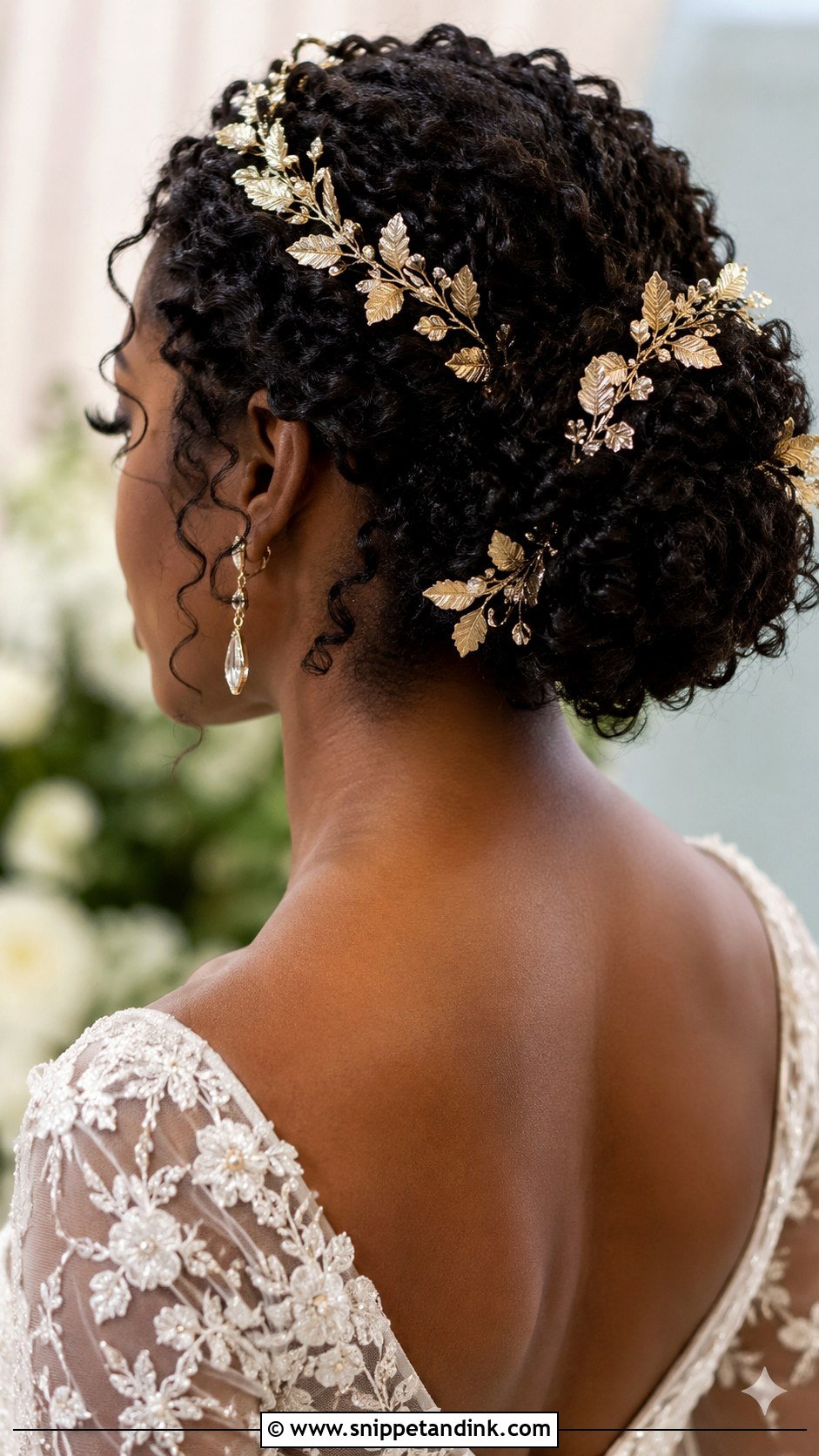 Curly Hair With Gold Hair Accessories - Snippet and Ink - 30 Naturally Curly Bridal Hair Ideas