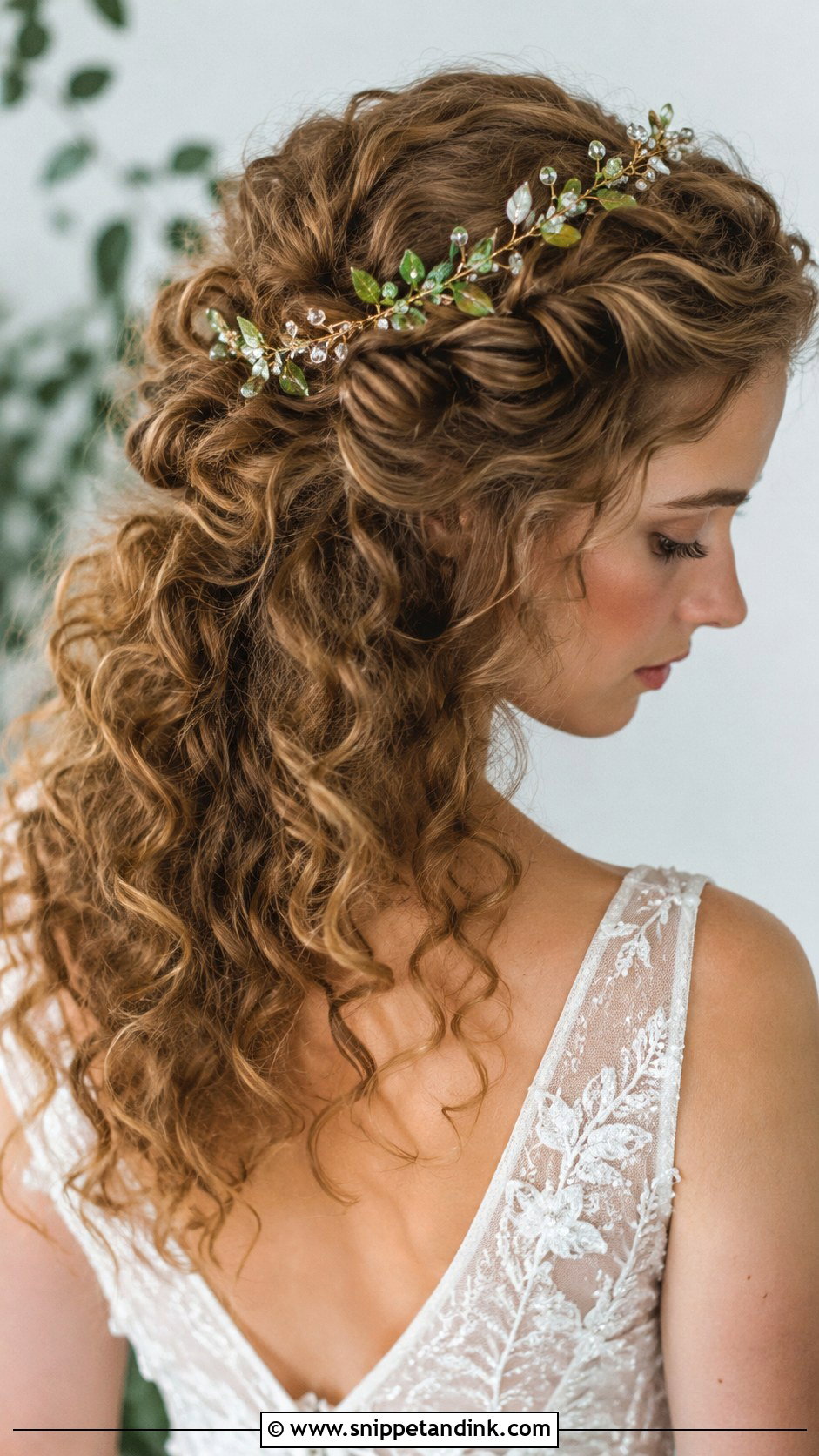 Curly Hair With Hair Vine Accessory - Snippet and Ink - 25 Curly Bride Hairstyles