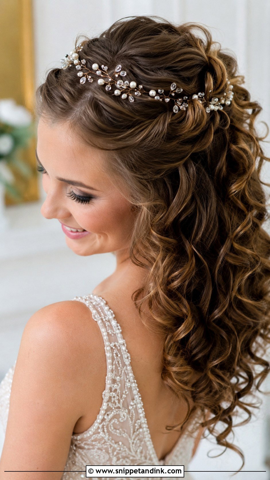 Curly Hair With Hair Vine Accessory - Snippet and Ink - 25 Long Curly Hairstyles for Wedding