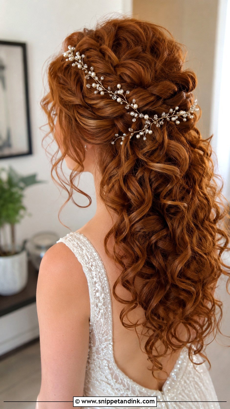 Curly Hair With Hair Vine Wedding Hairstyle - Snippet and Ink - 20 Simple Curly Wedding Hairstyles