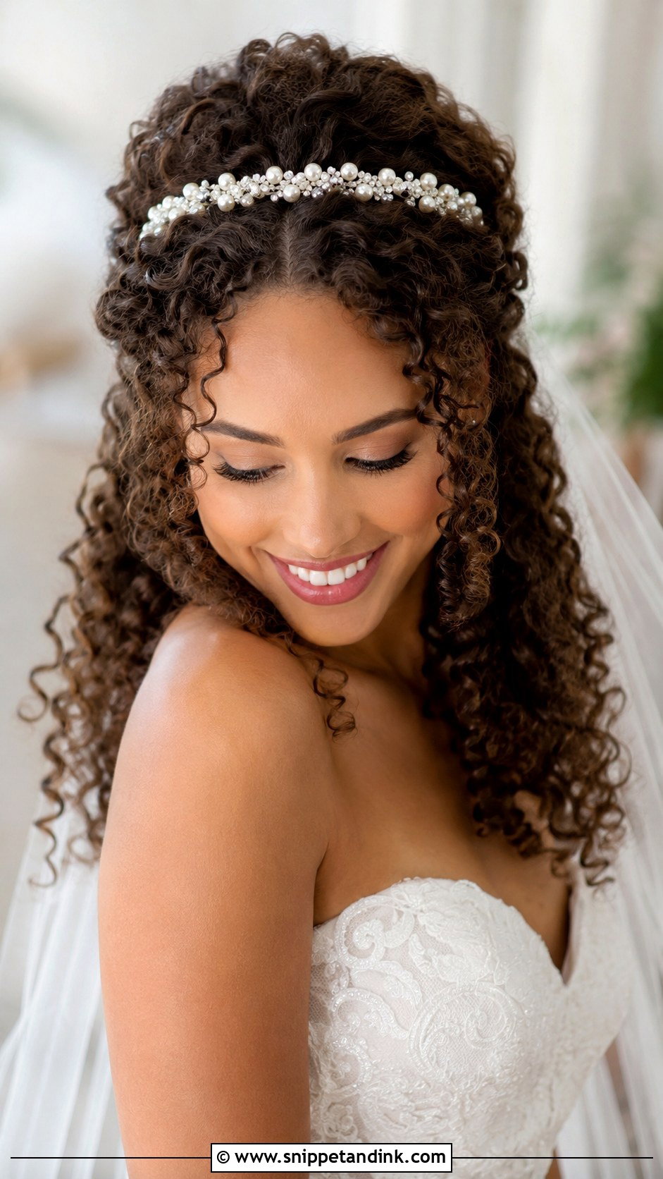 Curly Hair With Headband - Snippet and Ink - 30 Naturally Curly Bridal Hair Ideas