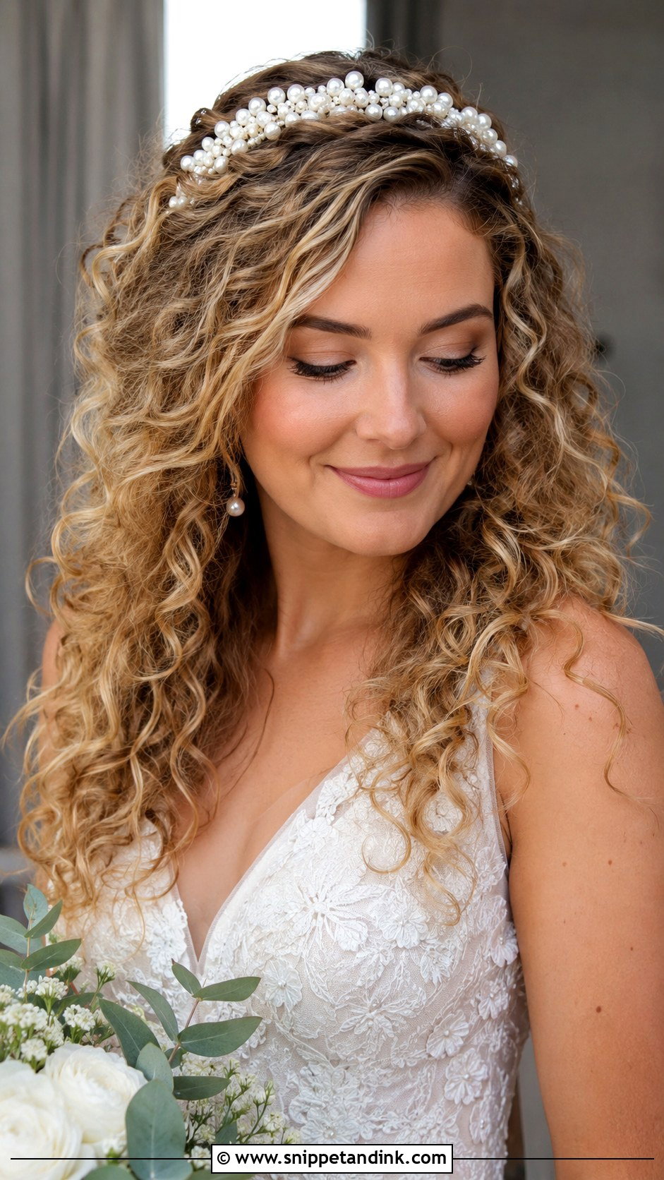 Curly Hair With Headband - Snippet and Ink - 25 Curly Bride Hairstyles