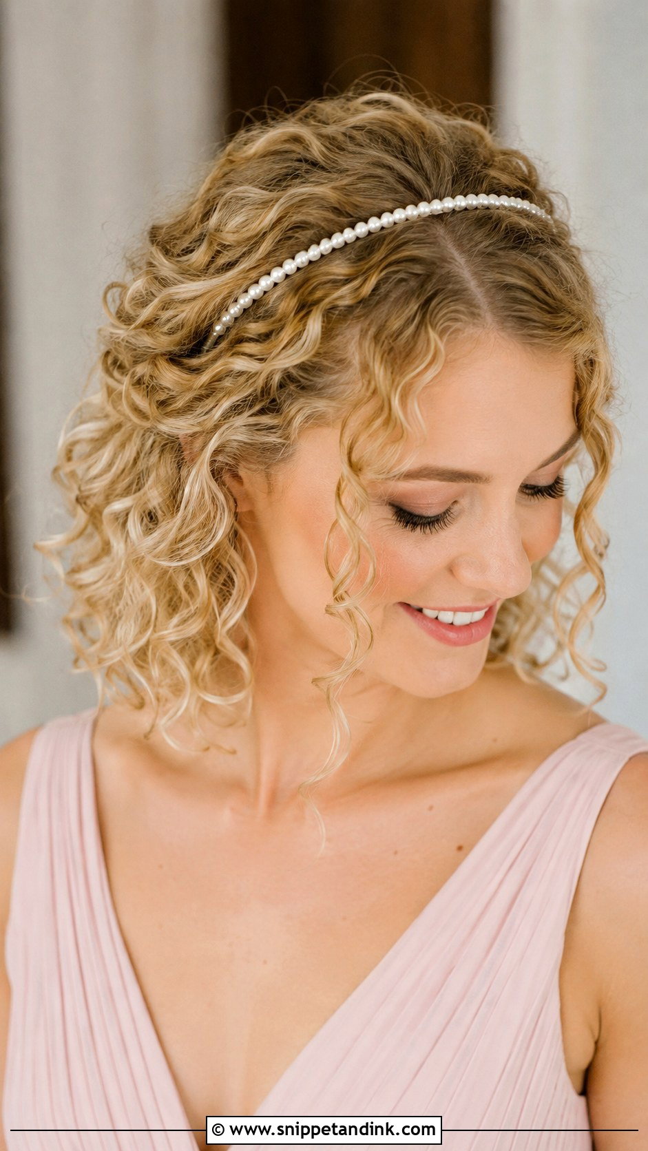 Curly Hair With Headband - Snippet and Ink - 25 Curly Hair Bridesmaid Styles