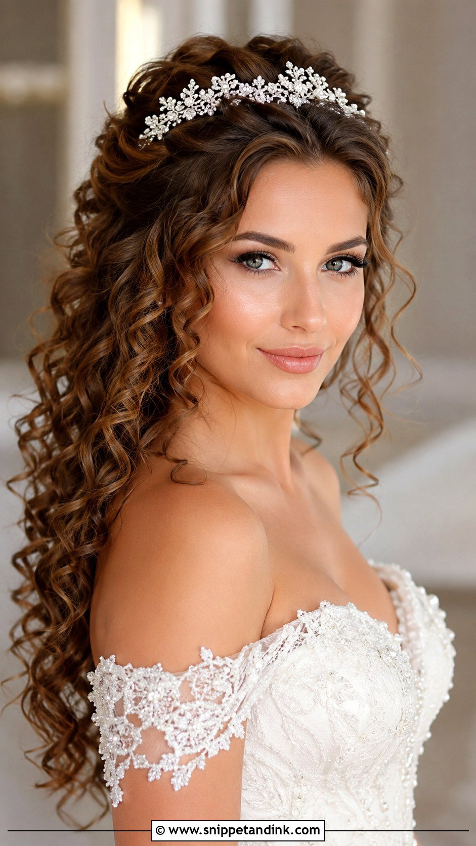 Curly Hair With Headband Tiara - Snippet and Ink - 25 Long Curly Hairstyles for Wedding