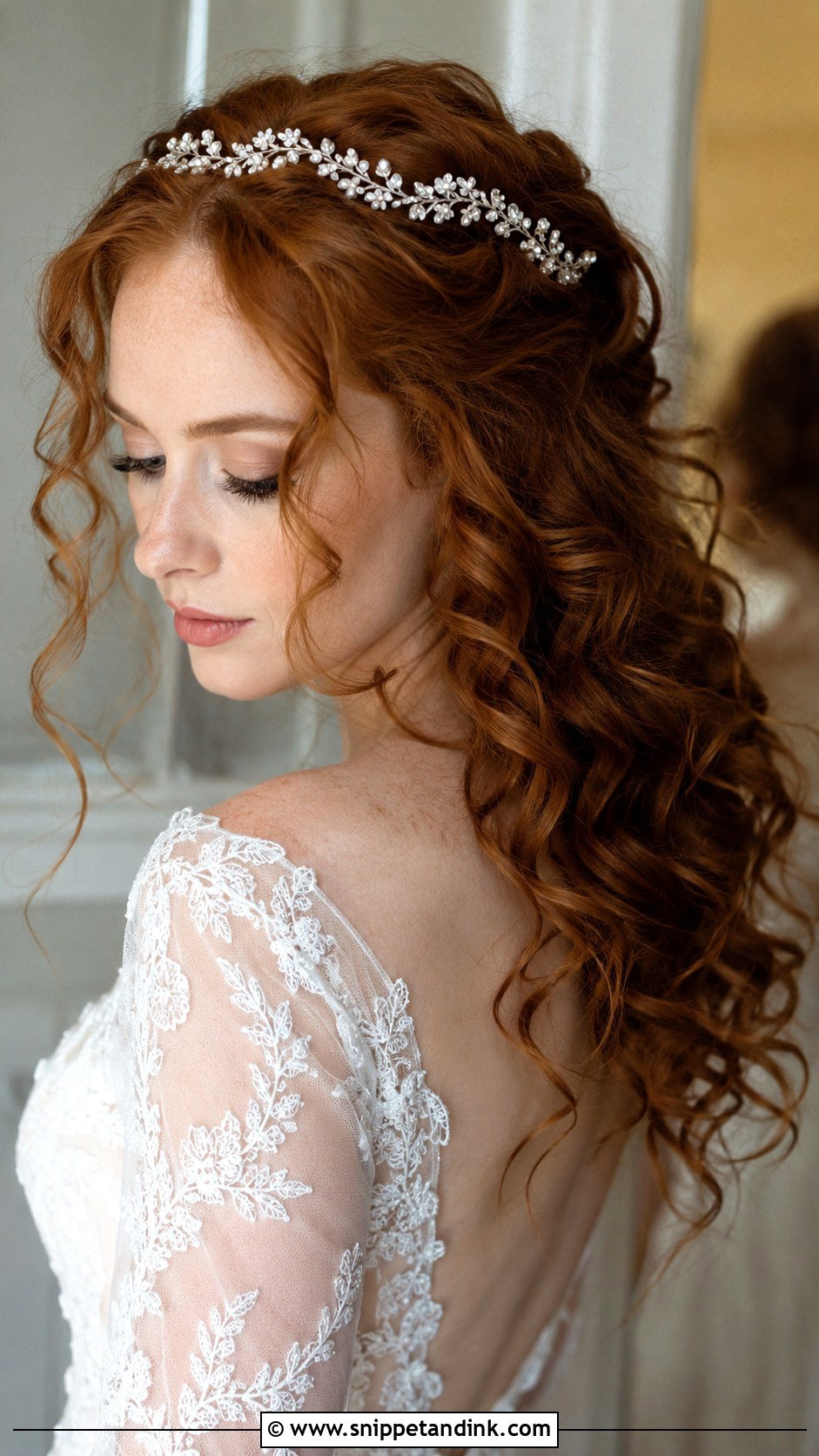 Curly Hair With Headband Wedding Hair - Snippet and Ink - 20 Long Curls Wedding Hair