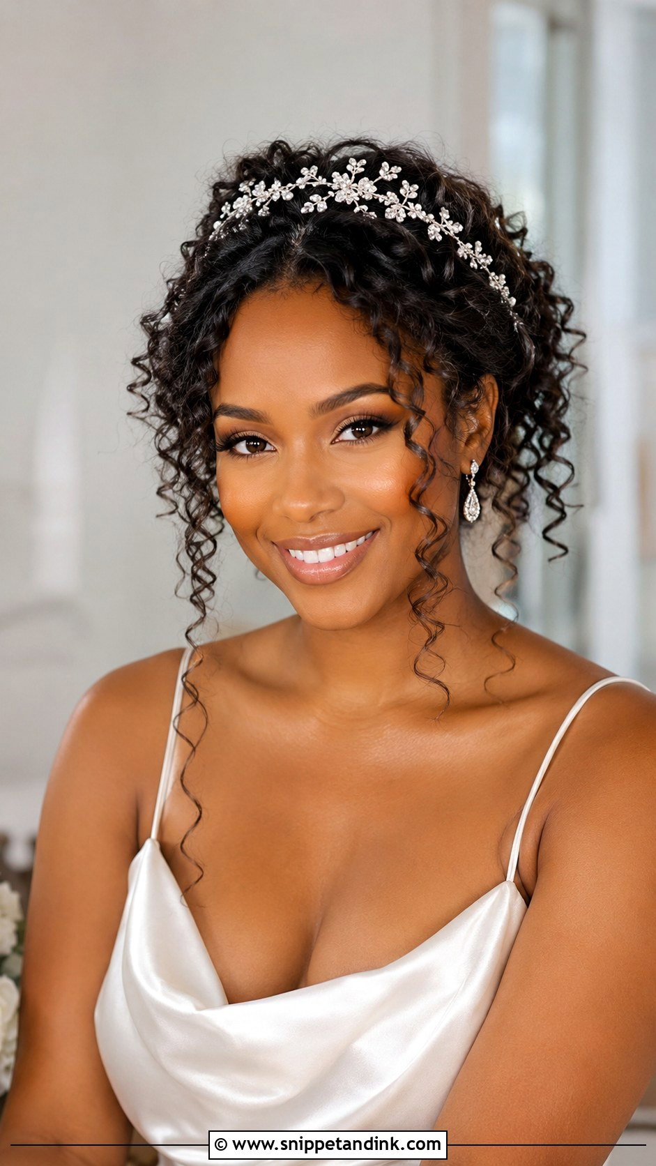 Curly Hair With Headband Wedding Hairstyle - Snippet and Ink - 20 Simple Curly Wedding Hairstyles
