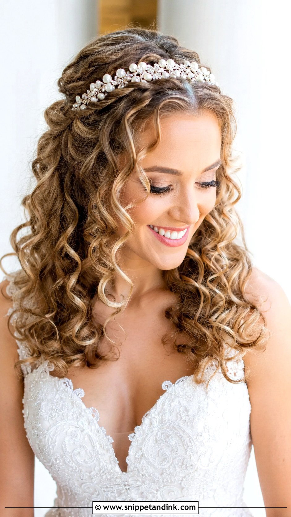 Curly Hair With Headband Wedding Look - Snippet and Ink - 30 Curls Hairstyles for Wedding
