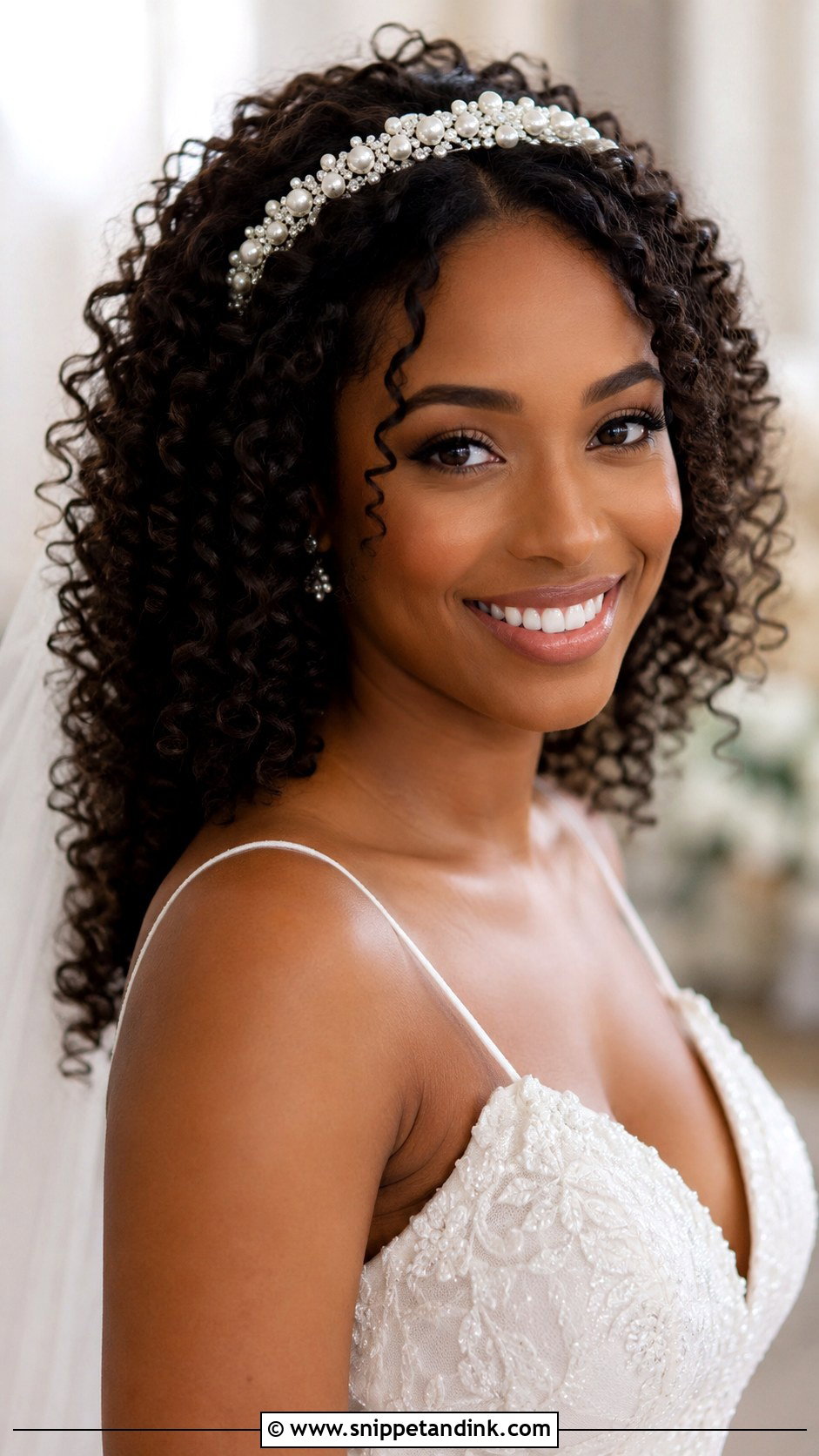 Curly Hair With Headband Wedding Look - Snippet and Ink - 30 Natural Hair Wedding Ideas