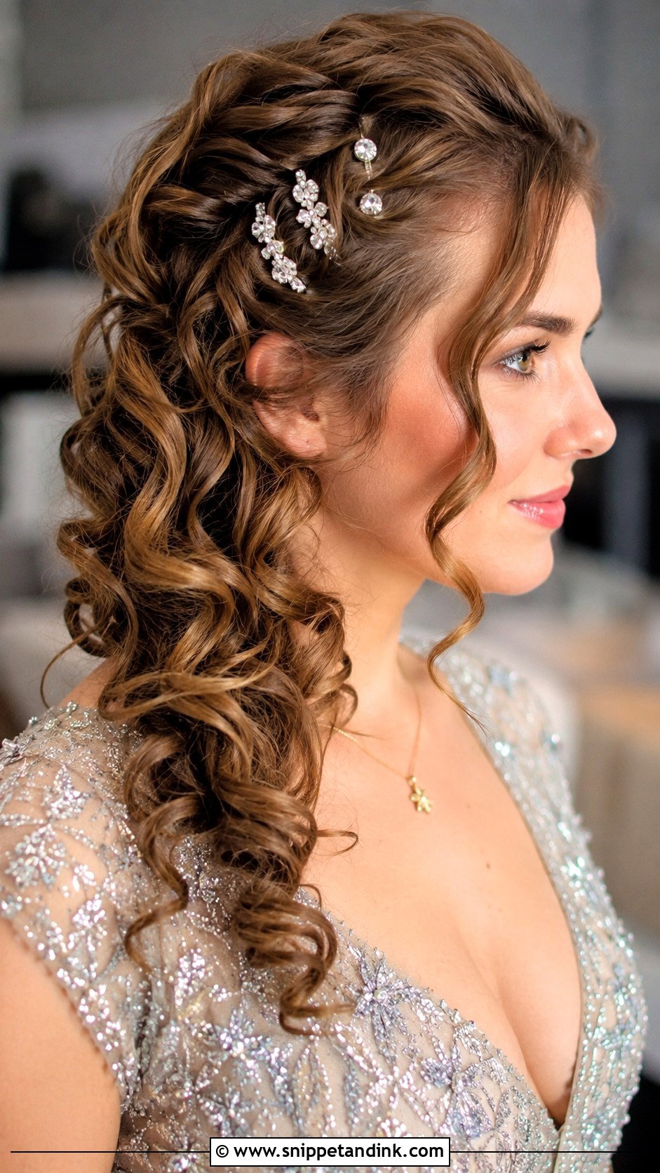 Curly Hair With Jeweled Clips - Snippet and Ink - 25 Curly Hair Wedding Guest Hairstyles