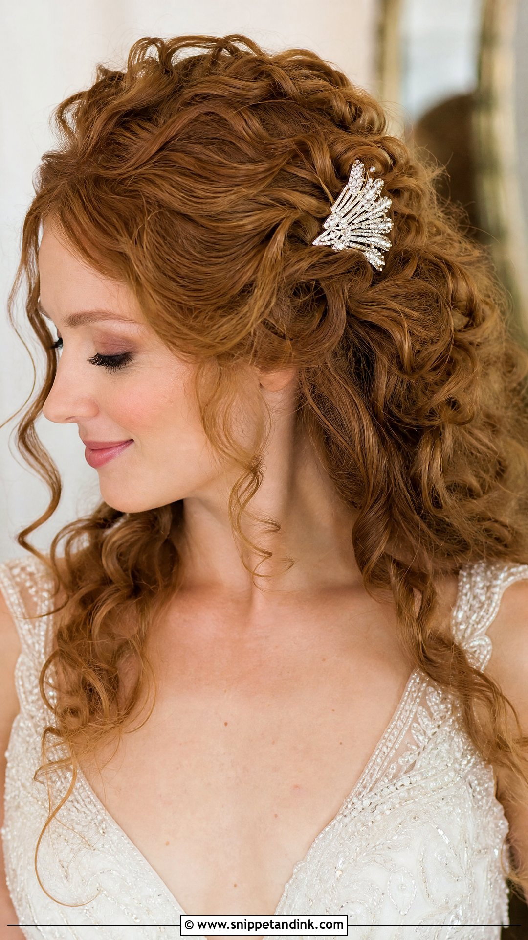 Curly Hair With Jeweled Comb - Snippet and Ink - 30 Curly Bridal Hair Ideas