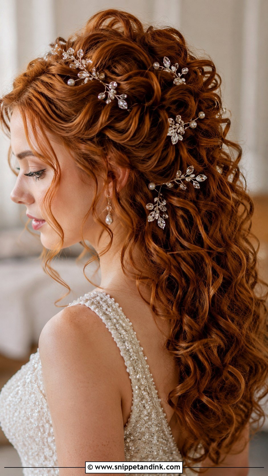 Curly Hair With Jeweled Hairpins - Snippet and Ink - 25 Long Curly Hairstyles for Wedding