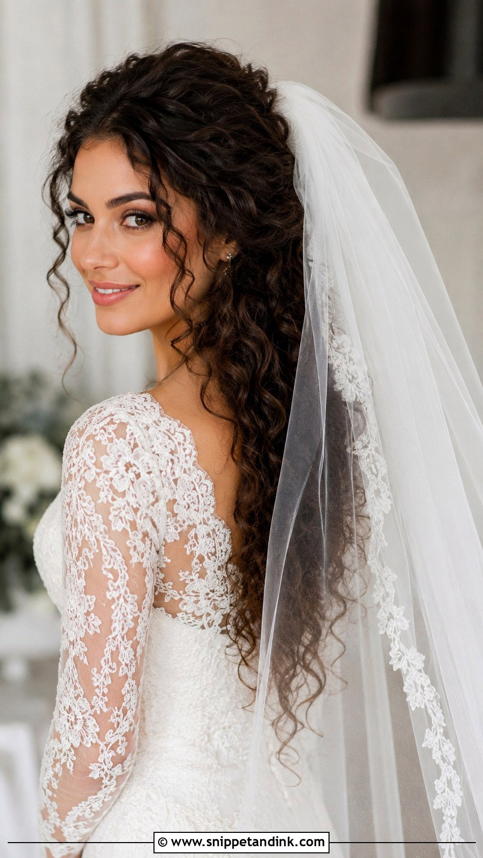 Curly Hair With Long Flowing Veil - Snippet and Ink - 25 Curly Bridal Hairstyles