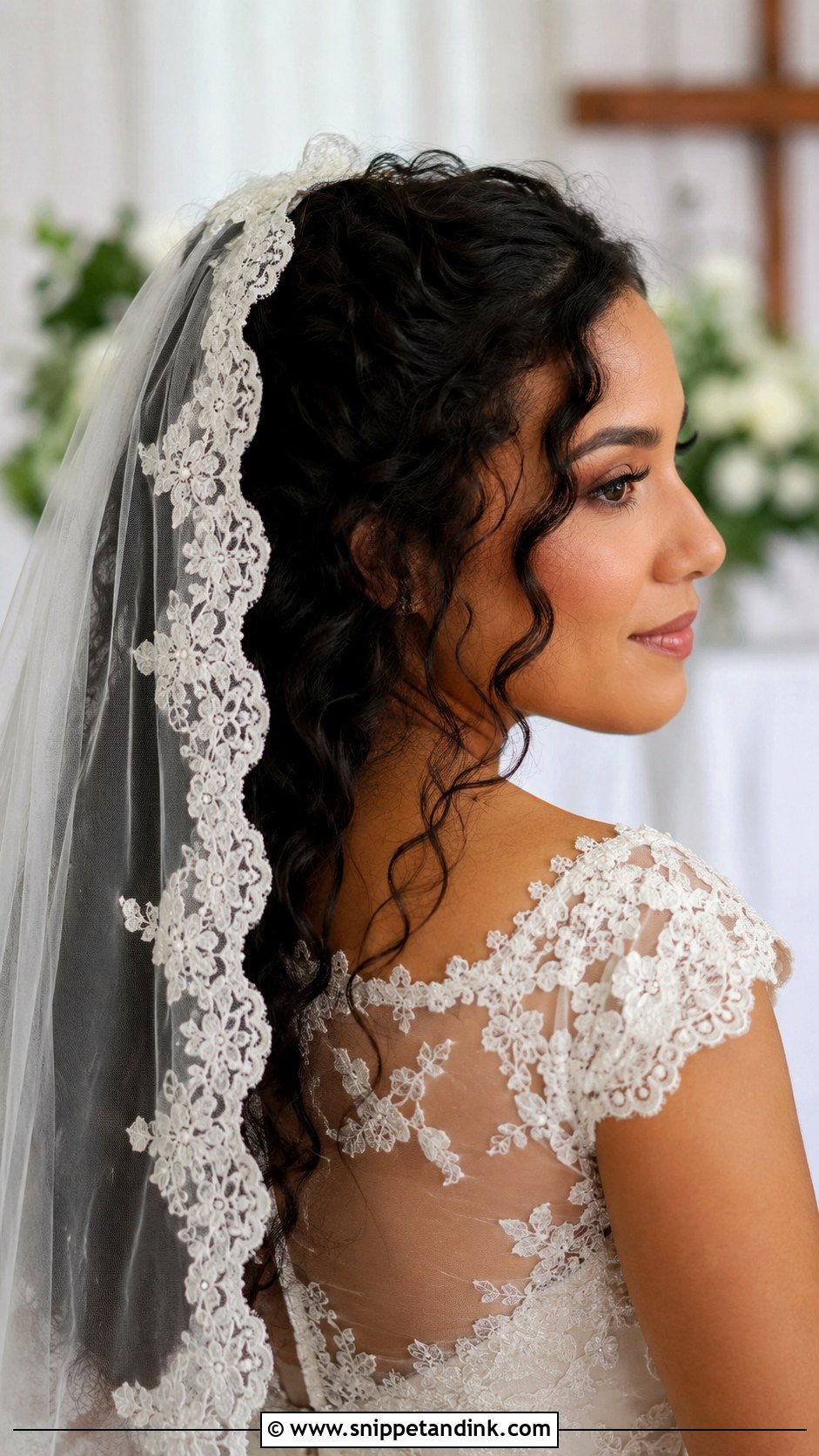 Curly Hair With Mantilla Veil - Snippet and Ink - 25 Curly Hair Bride Hairstyles