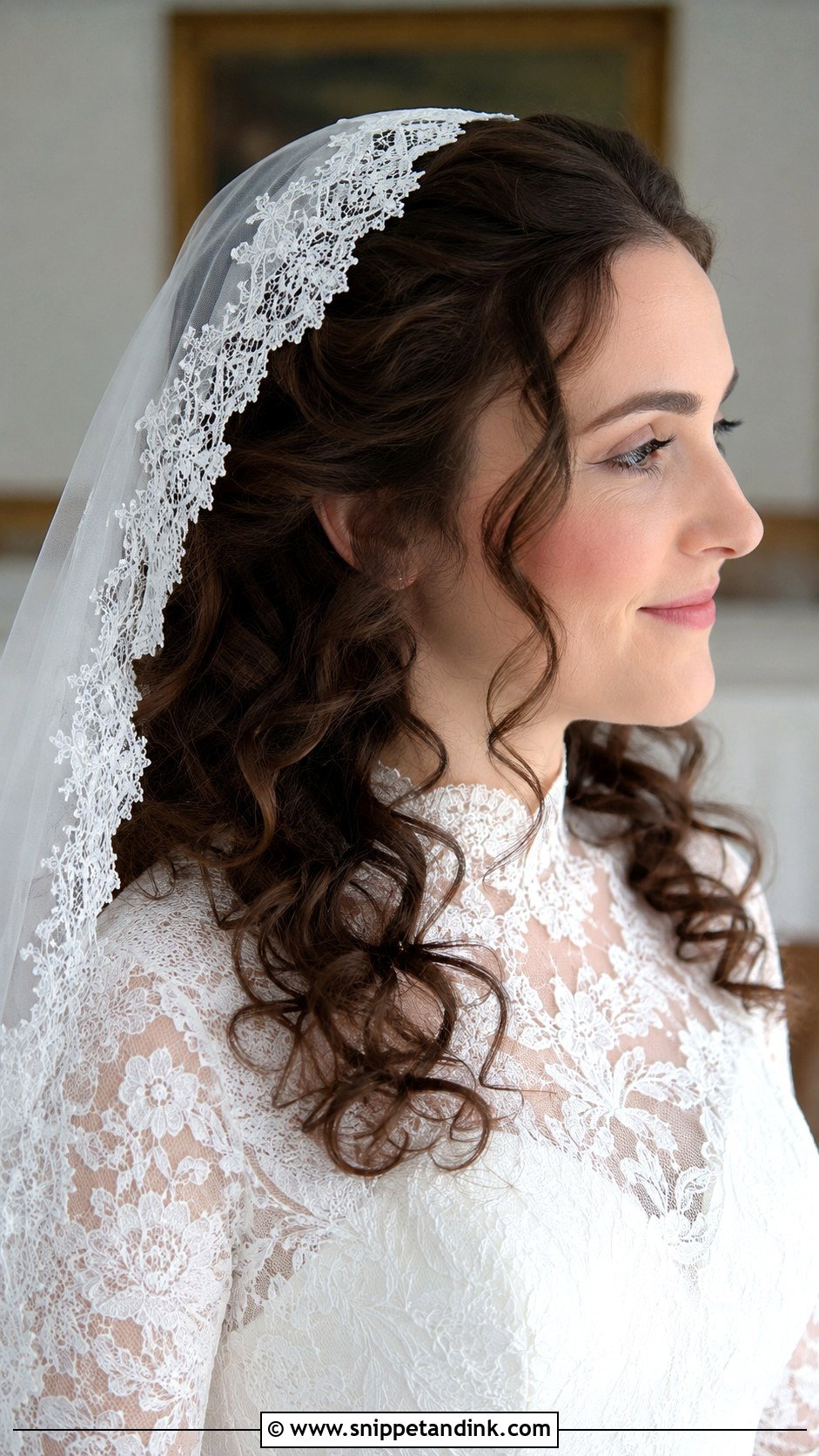 Curly Hair With Mantilla Veil - Snippet and Ink - 20 Curly Hair with Veil Ideas
