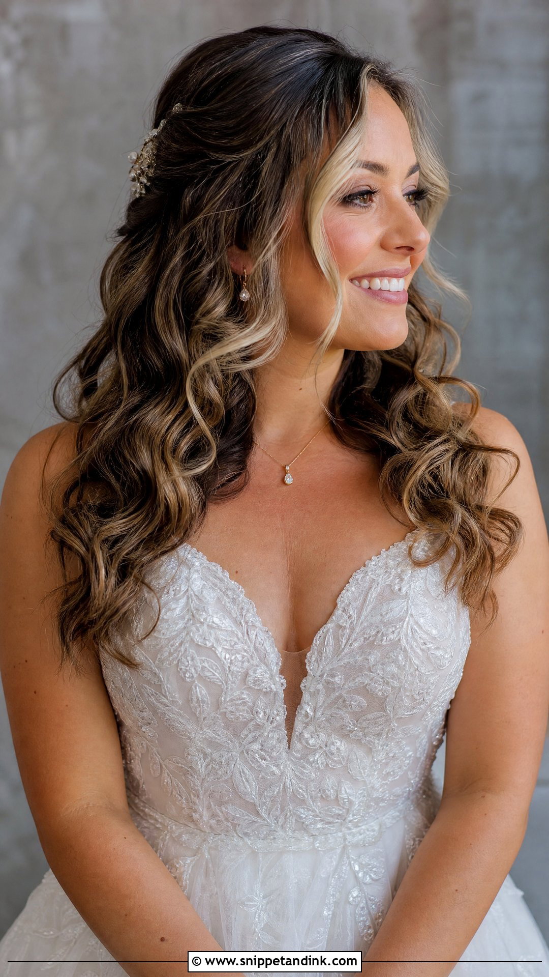 Curly Hair With Money Piece Highlights - Snippet and Ink - 20 Bridal Hair Curly Down Ideas