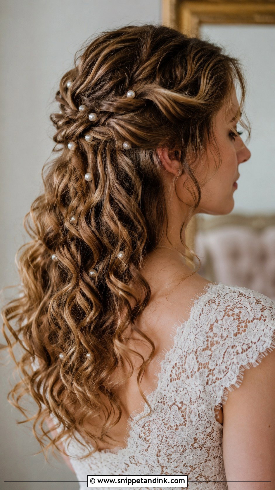 Curly Hair With Pearl Accessories - Snippet and Ink - 25 Curly Hair Bride Hairstyles
