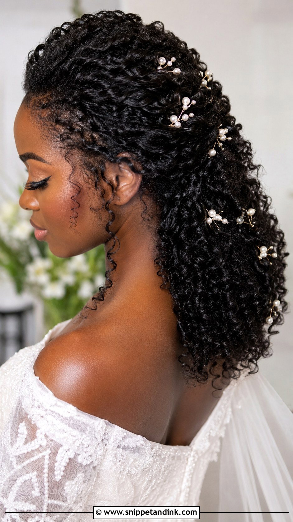 Curly Hair With Pearl Accessories - Snippet and Ink - 30 Naturally Curly Bridal Hair Ideas