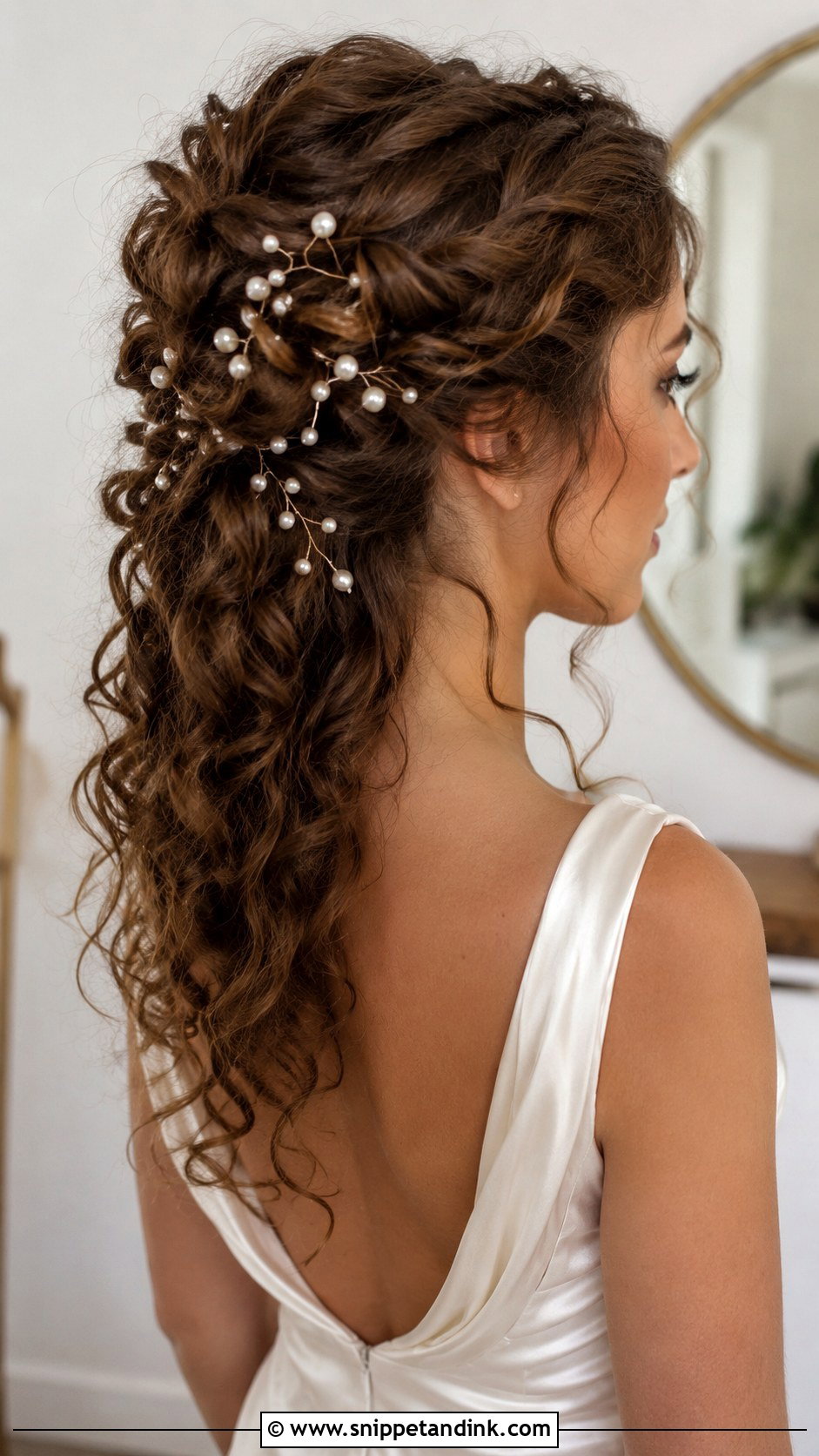 Curly Hair With Pearl Accessories - Snippet and Ink - 20 Bride with Curly Hair Ideas