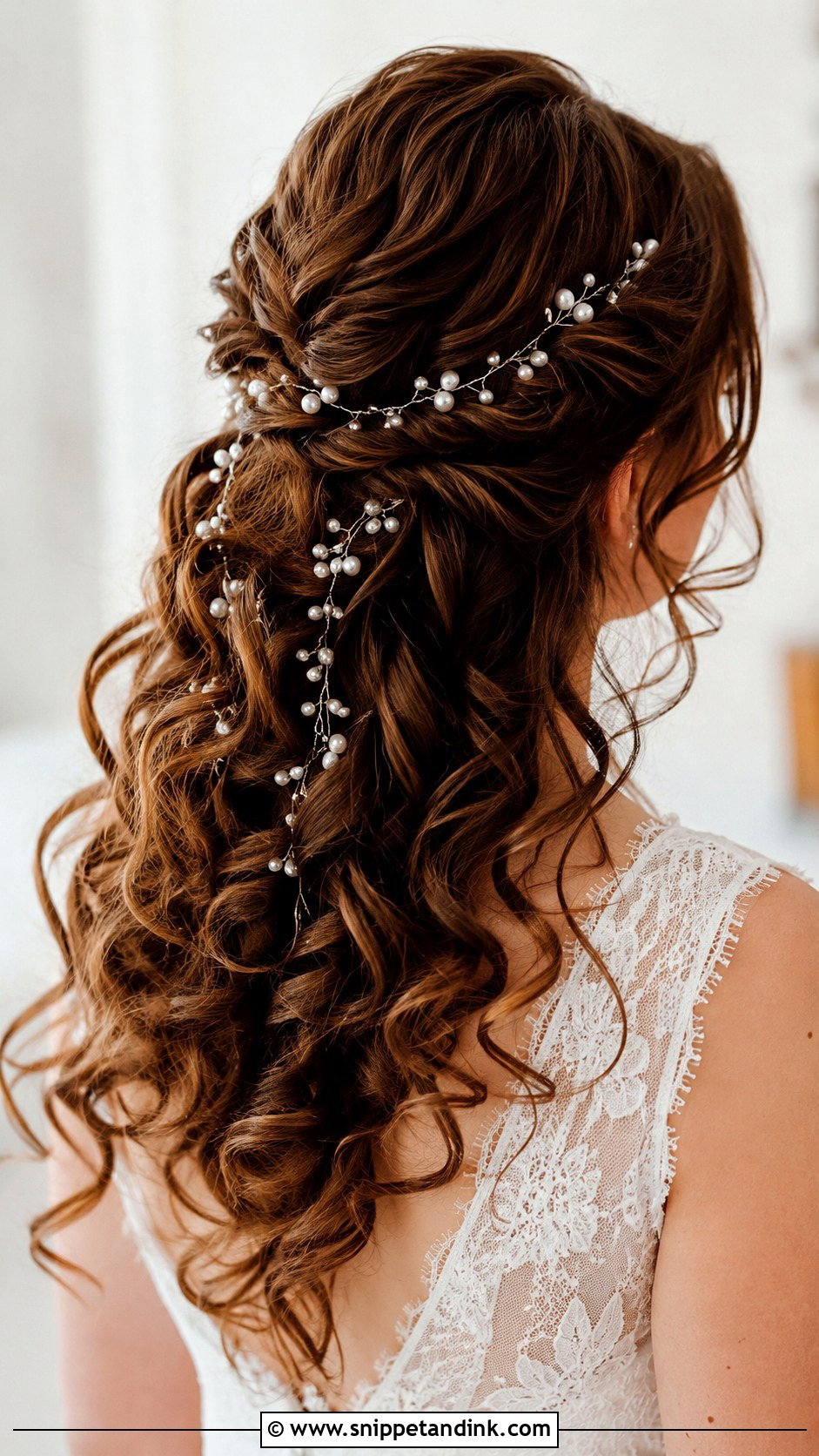 Curly Hair With Pearl Hair Vine - Snippet and Ink - 25 Curly Hair Bridal Hairstyles