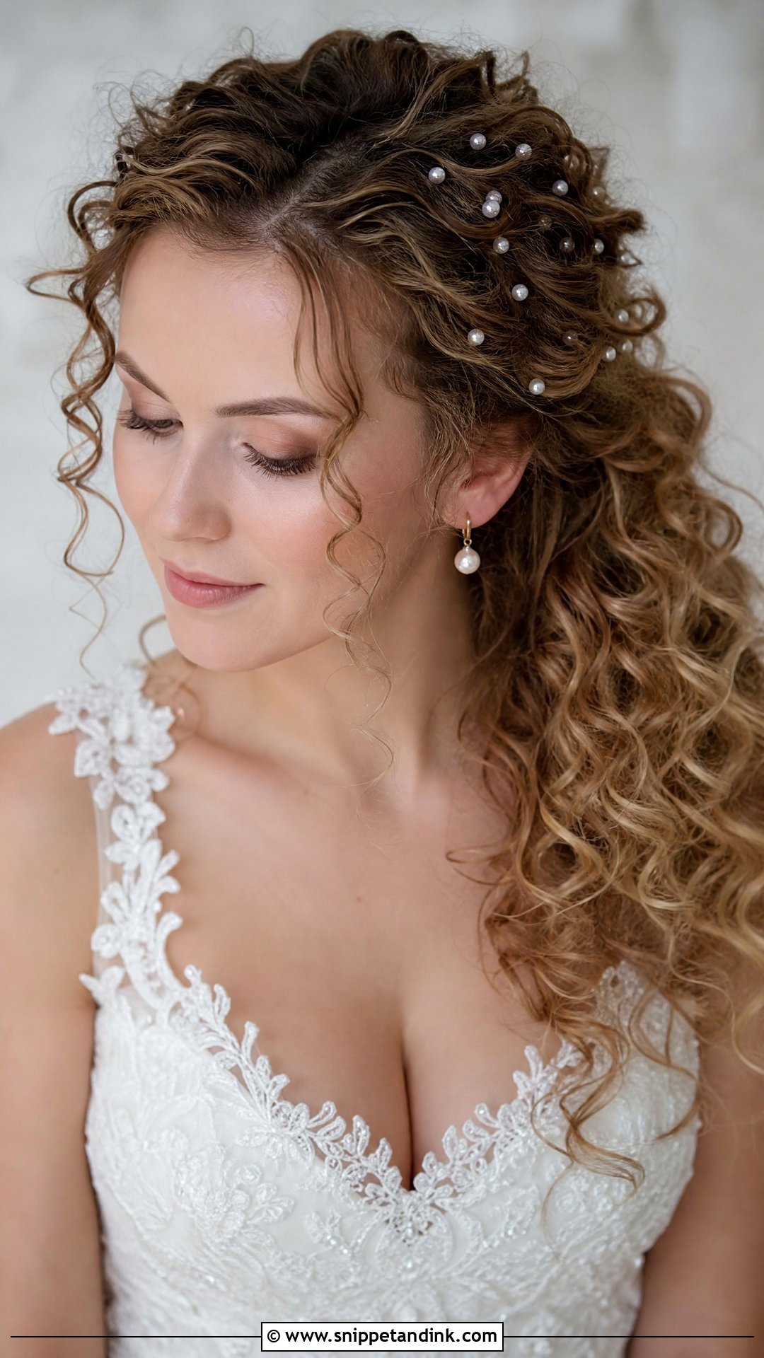 Curly Hair With Pearl Hairpins - Snippet and Ink - 20 Bridal Hair Curly Down Ideas
