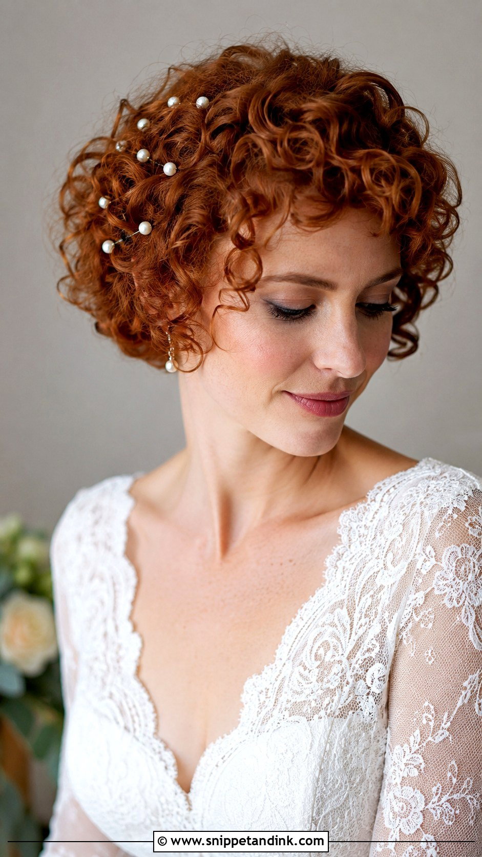 Curly Hair With Pearl Pins - Snippet and Ink - 20 Short Curly Hairstyles for Wedding